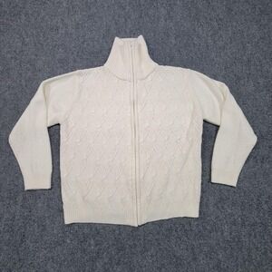 Jenny Sweater Womens Large White Zip Front Turtleneck Pullover Knit Top Classic